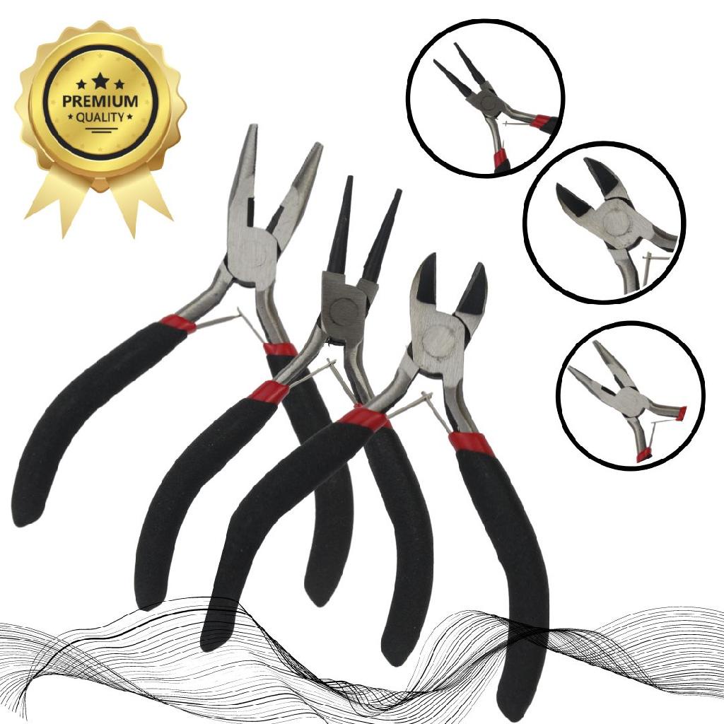Kit Mini Alicate de Artesanato e Bijuterias- 3 Peças / Alicate de Corte, Meia Cana e Arredondado