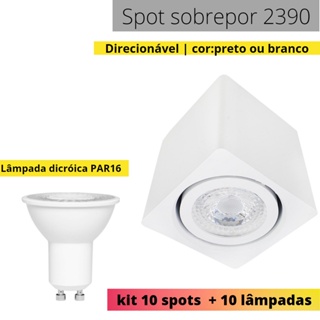 KIT 2390 10 spots direcionável quadrado + 10 Lâmpadas par16
