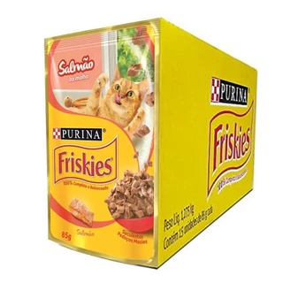 Caixa 15un Ração Úmida Sachê Friskies Gatos Adultos Salmão ao Molho 85g