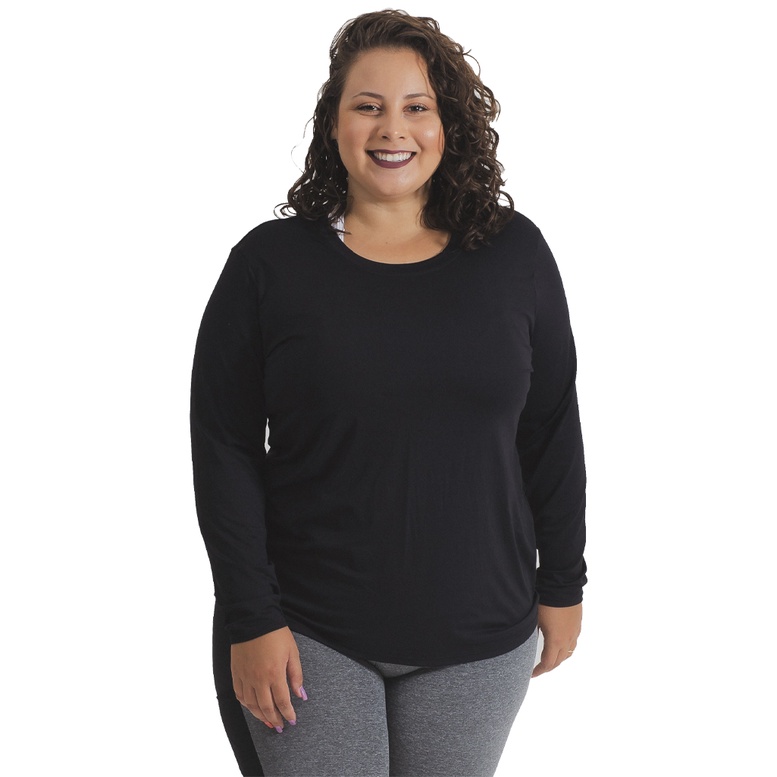 Blusa Plus Size Bicolor Manga Longa