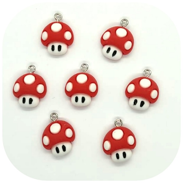 Pingente Cogumelo Mario 15x15mm 02/04 Und Resina Passante Bijuteria