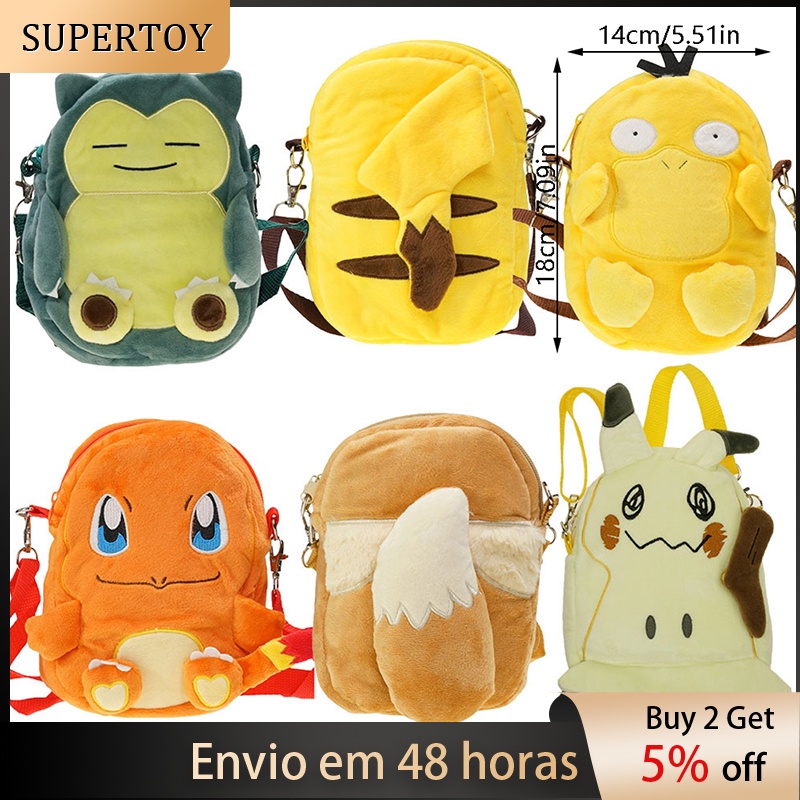 SUPERTOY 1Pc Pokemon Pikachu Eevee Snorlax Psyduck Plush Saco De Ombro Infantil Presente HOT