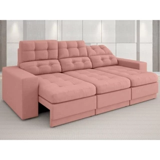Sofá Jobim 2,30m Assento Retrátil e Reclinável Velosuede Rose - NETSOFAS
