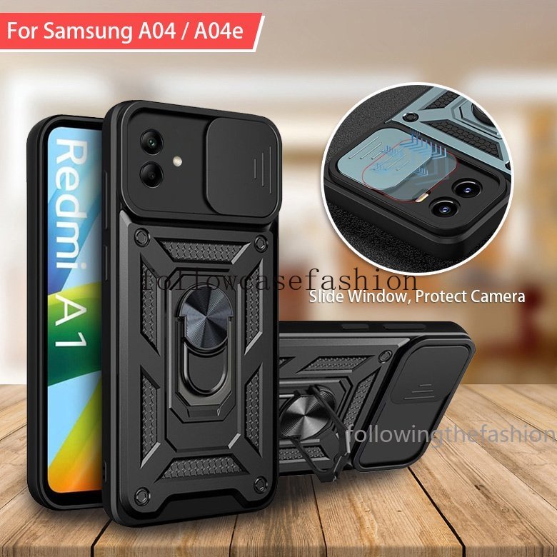 Capa de telefone com janela de empurrar criativa com suporte para anel  traseiro para carro magnético TPU à prova de choque para Samsung Galaxy A14  A13 A12 A10S A04E A03 CORE A03S