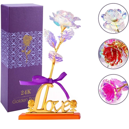 Rosa Brilhante Flor Artificial 24k Folha Buquê De Luz Led Para O Dia Dos Namorados Das Mães Presente De Aniversário Plástico Flores Falsas