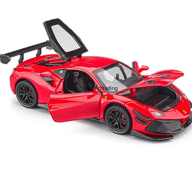 1 : 32 Escala Ferrari 488 Modelo Diecast Carro Com Luz Para Cima , Som Do Motor , Efeito De Puxar Costas