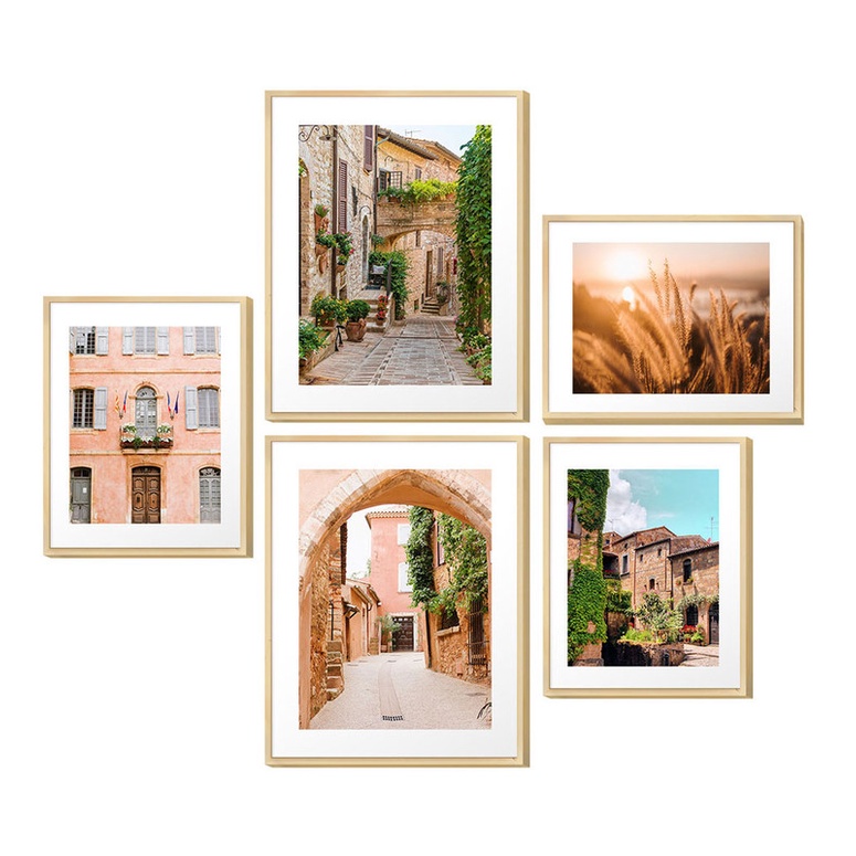 Kit 5 Quadros Decorativos Grécia Vintage Paisagem