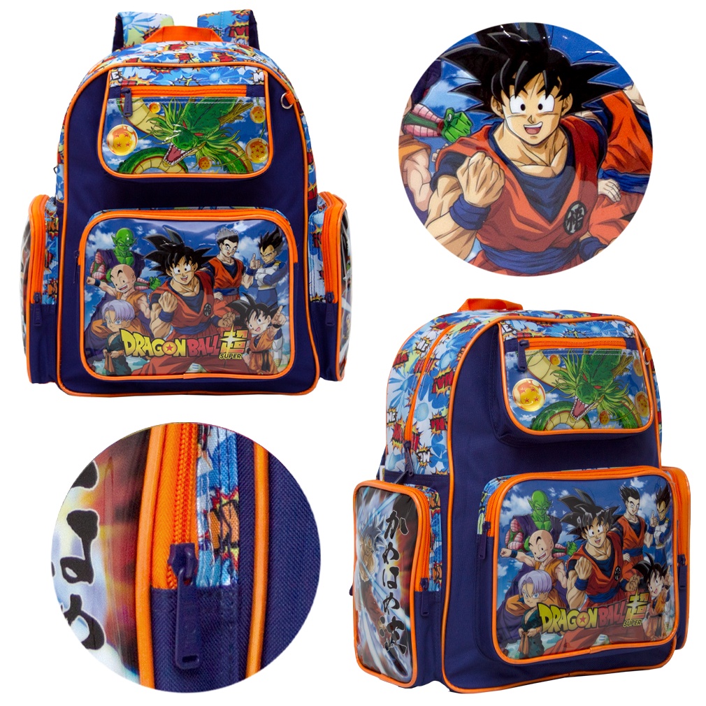 KIT DRAGON BALL Z MOCHILA CARRINHO COM LANCHEIRA E ESTOJO - TENHO