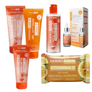Cuidados Da Pele Vitamina C - Kit Dermachem 6 itens - Agua Micelar + Gel + Sabonete + Esfoliante + Lenco Demaquilante + Serum Clareador