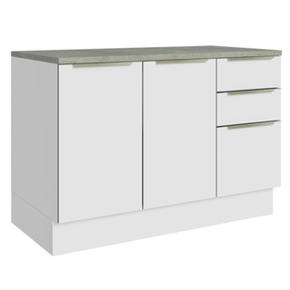 Balcão de Pia 120 cm 2 Portas 3 Gavetas Branco/Branco Veludo Lux Madesa