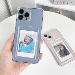 Capa De Silicone Para iphone 11 12 13 14 Pro Max Plus Mini X XR XS 6 6S 7 8 SE 2020 Com Clip De Carteira Foto Slot À Prova De Choque Espessado Transparente