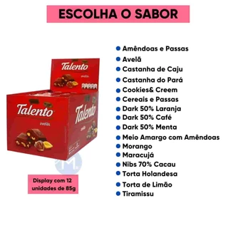 Chocolate Talento 12 unidades de 85g | Escolha o Sabor