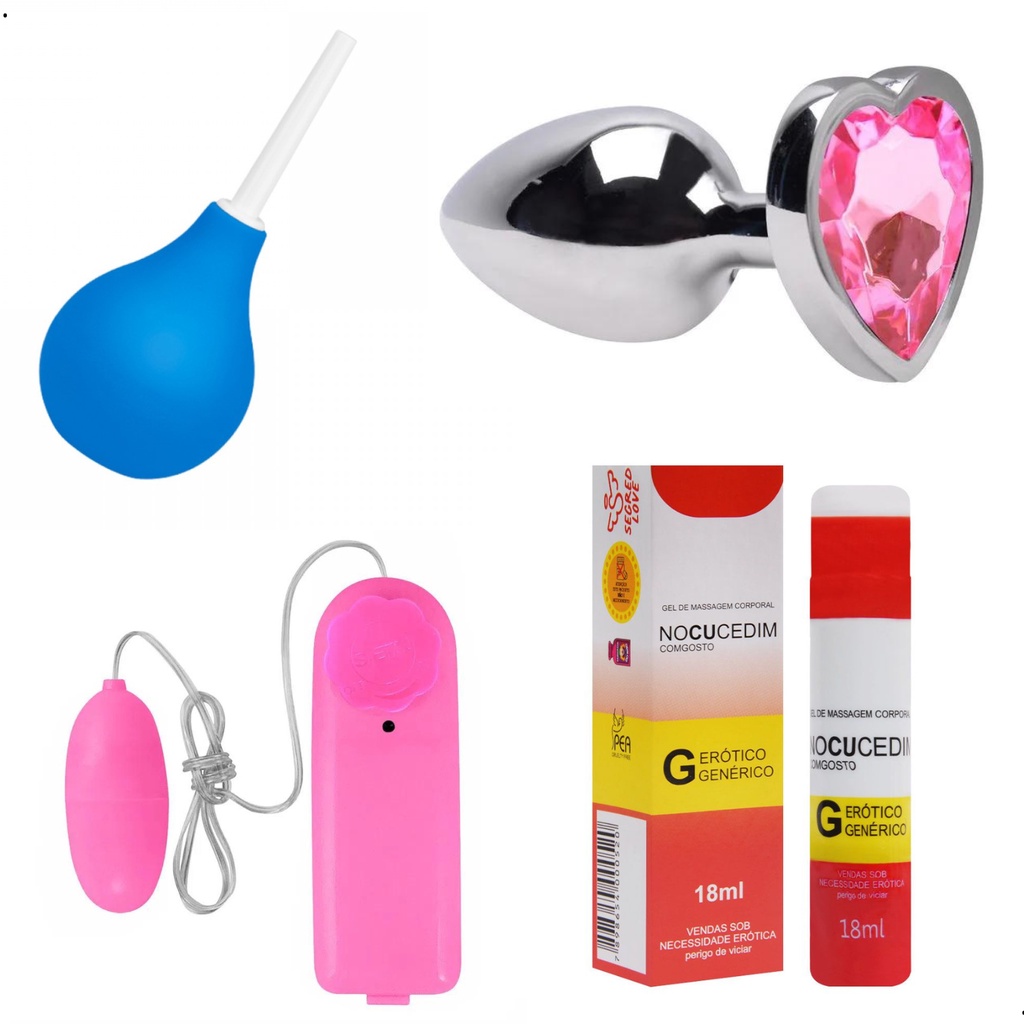 Kit Melhor Sexo Anal Vibro + Plug P + Gel Anestesico + Chuca