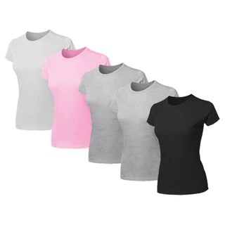 Kit 5 Blusas Feminina Camiseta Lisa Básica Algodão Camisa Baby Look