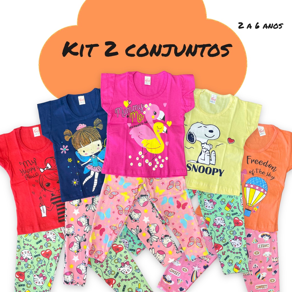 Conjunto para menina Kit de 4 peças de Roupa infantil 2 a 6 anos ...
