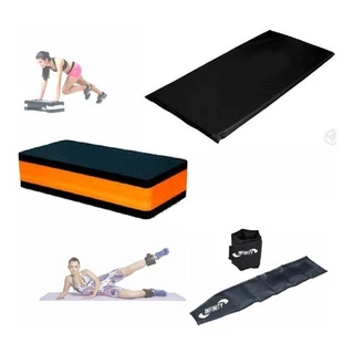 Kit Treino Em Casa = Colchonete + Caneleira 5 Kg + Step