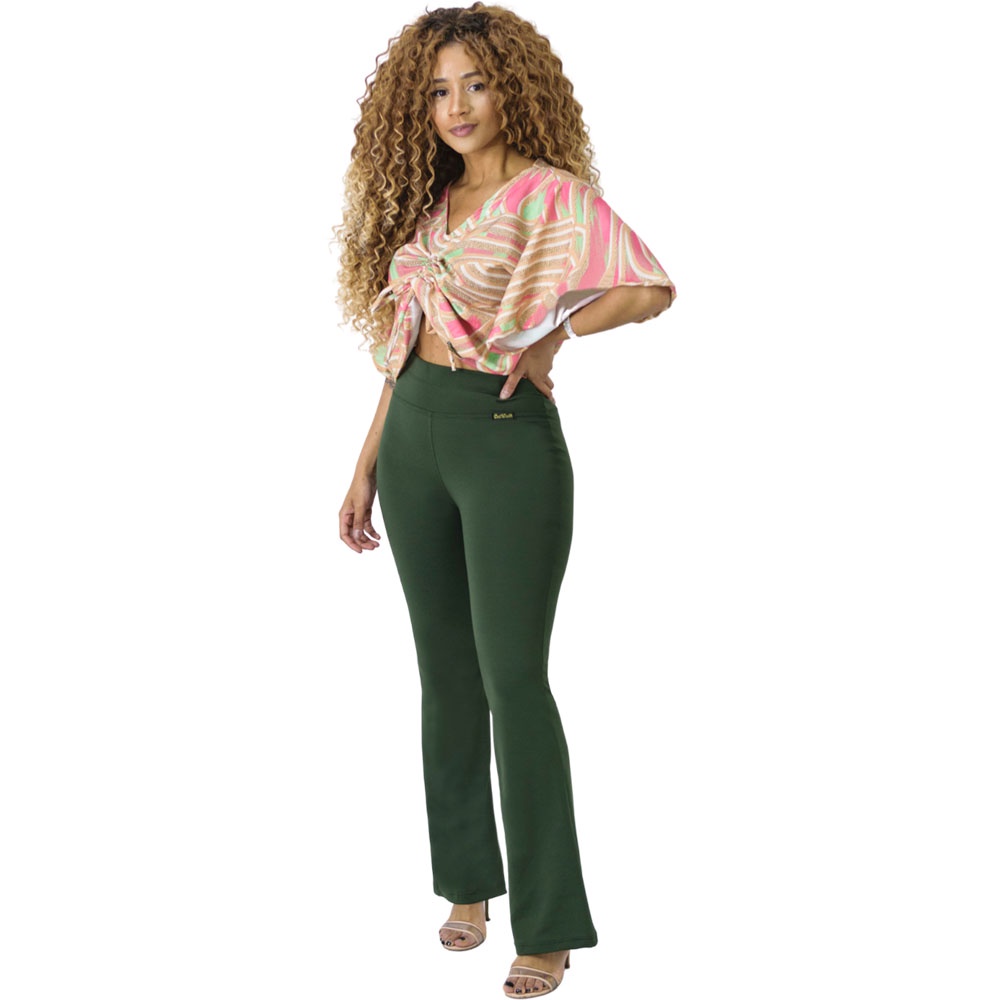 Calça Flare Plus Size em Poliamida Com Zíper