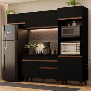 Armário de Cozinha Completa 260cm Preto Reims Madesa 08 em Oferta na Shopee