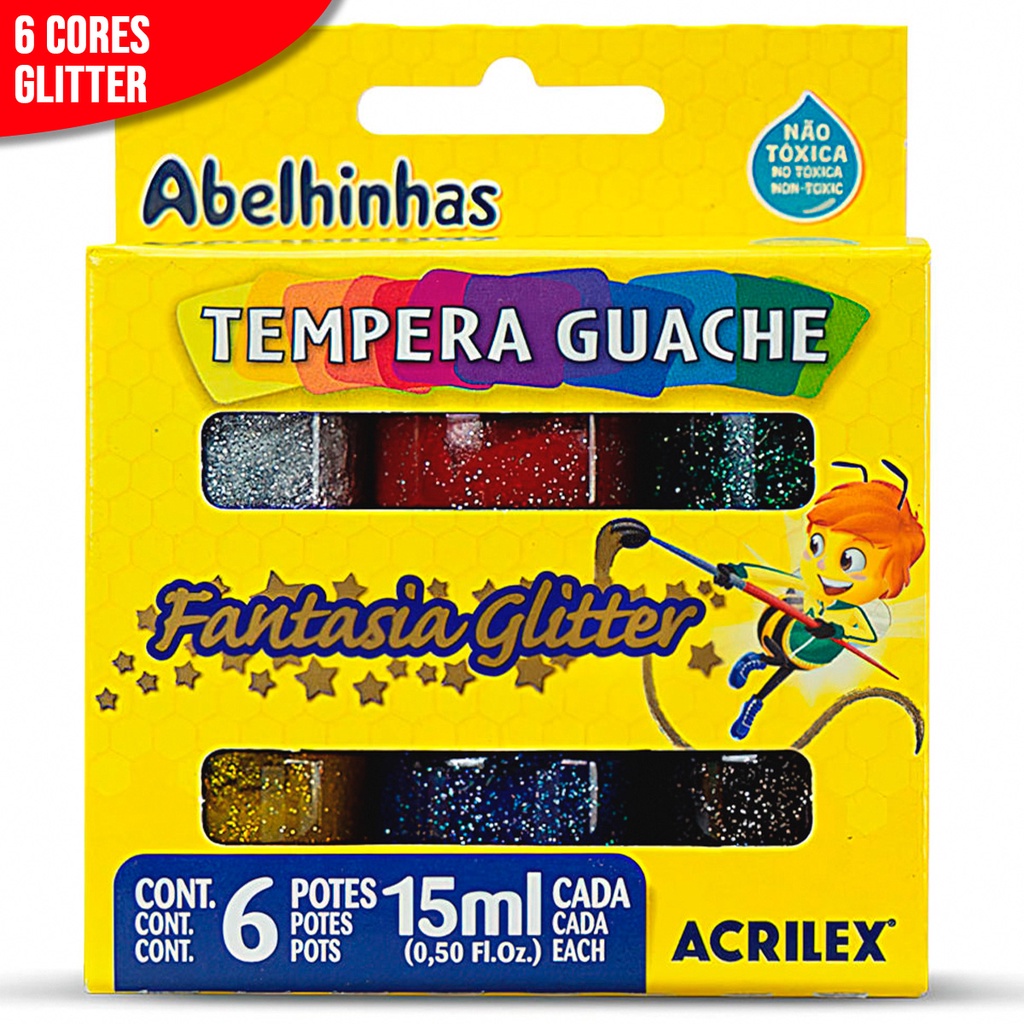 Tinta Guache Glitter Acrilex 6 Cores 15 Ml Tempera Guache Eva Shopee Brasil 9389