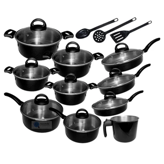 Conjunto kit Jogo de panelas 13 peças Com Tampa de Vidro Alumínio utensílios Cozinha Day by Day