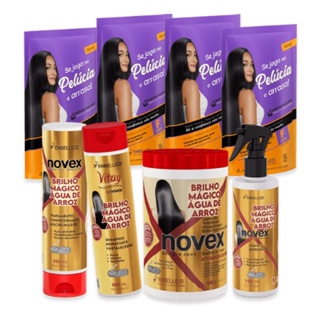 KIT DE TRATAMENTO HENÊ PELÚCIA FORTE POUCH NOVEX BRILHO MÁGICO ÁGUA DE ARROZ