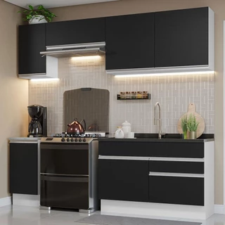 Armário de Cozinha Completa 240cm Branco/Preto Glamy Madesa 07 em Oferta na Shopee