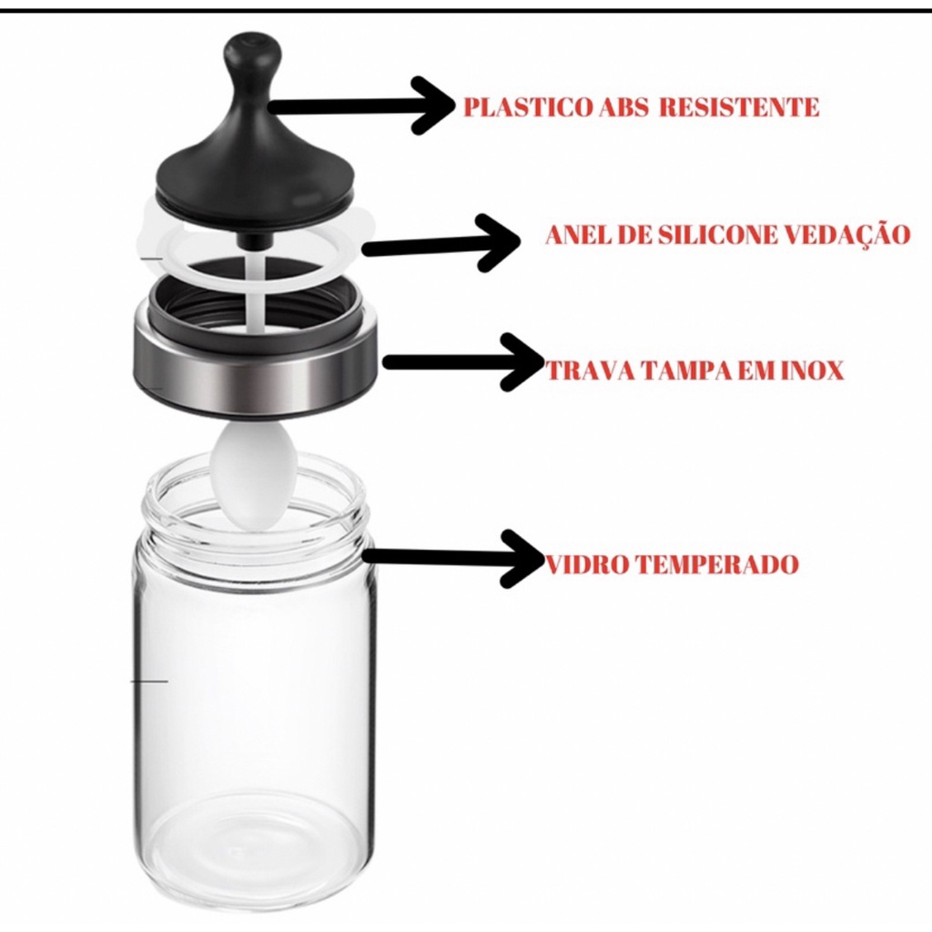 PORTA CONDIMENTO DE VIDRO COM TAMPA + COLHER DE PLASTICO 220 ML