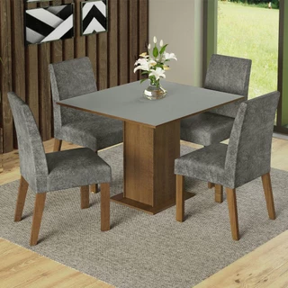 Conjunto Sala de Jantar Mesa Tampo de Madeira 4 Cadeiras Rustic/Cinza/Silver Karina Madesa em Oferta na Shopee