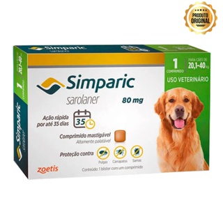 Antipulgas Para Cães Simparic 80mg 20,1-40kg 1 Comprimido