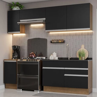 Armário de Cozinha Completa 240cm Rustic/Preto Glamy Madesa 07 em Oferta na Shopee