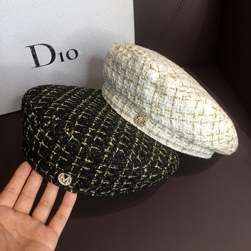 Chapéu De Boina Feminino Ins Octogonal Retrô Tecido Boné Para Primavera Verão Outono Inverno Bonés