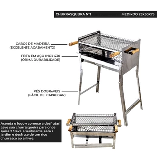 Churrasqueira Portátil Em Aço Inox Com Pé Dobrável