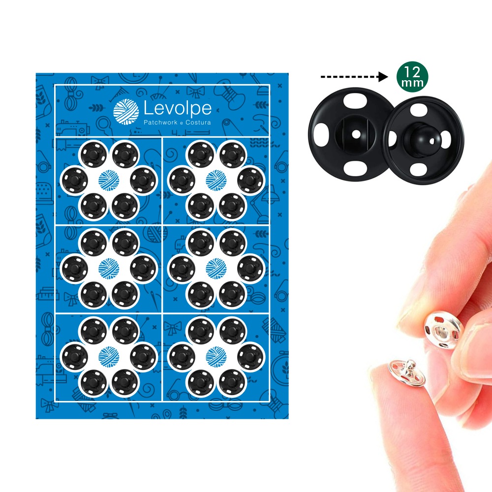 Cartela Com 36 Colchetes Pretos De Pressão Artesanato 12mm | Shopee Brasil