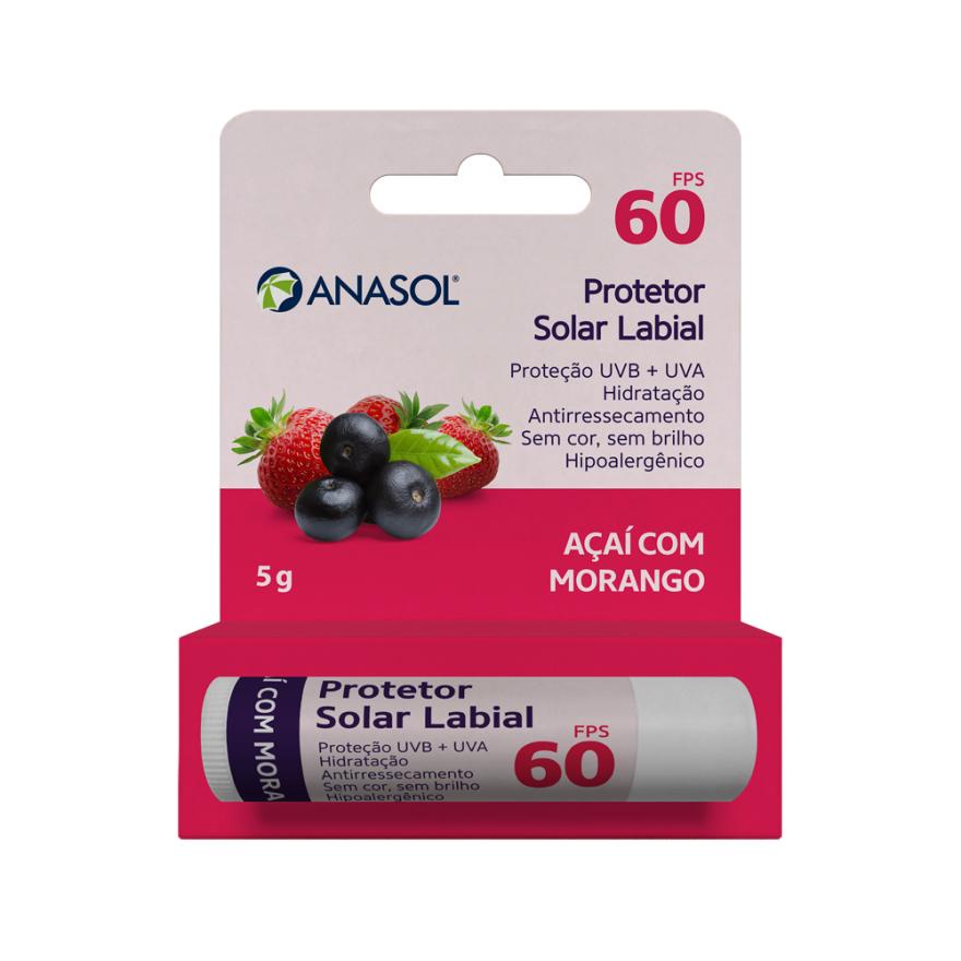 Anasol Protetor Labial Multifunção FPS 60 Açaí com Morango Vegano 5g
