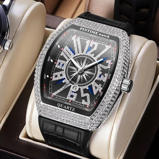 Relógio Pavido Com Diamante Masculino Vintage Estilo Frankish Tonneau Shape