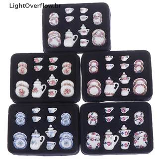 [LightOverflow] 15Pcs Dollhouse Miniatura De Mesa De Porcelana Cerâmica Copos De Chá Conjunto De Brinquedos [BR]