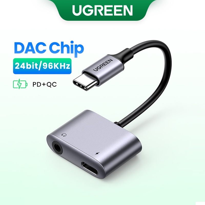 Adaptador De Cabo UGREEN USB C Para Aux 2 Em 1 Tipo 3,5mm Fone De Ouvido Auxiliar DAC Chip PD 60W QC 18W Carregamento Huawei P40 iPad Pro Samsung Galaxy S20 Google Pixel 4