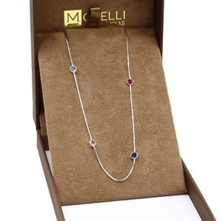 Colar Corrente Feminina Choker com zircônias 40cm Prata Maciça 925 Joia