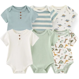 Kiddiezoom 6pc Summer Short Baby Boy Girl Bodysuits Roupa De RecémNascido Macia Desenho Animado