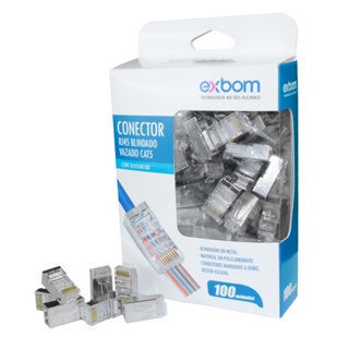 Caixa com 100 Conectores Blindados RJ45 Vazado EZ Crimp Cat5e - EXBOM