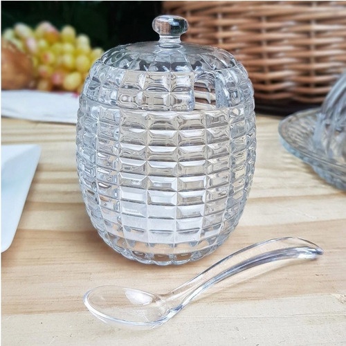 Açucareiro De Cristal Com Colher E Tampa Luxo Porta Açucar Lyor