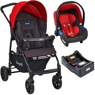 Carrinho Bebe Conforto e Base Burigotto Ecco Cinza Vermelho