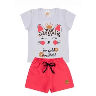 Conjunto Infantil Feminino Princesa Gatinha Tam 1 ao 14 anos.