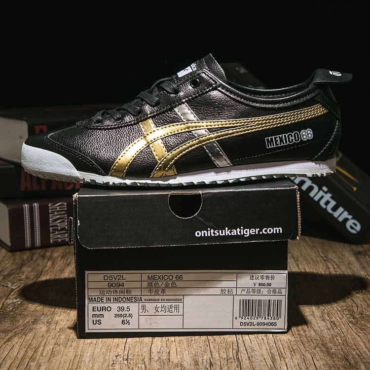 （Veja as descrições dos produtos） Asics Onitsuka Tiger [100 % Genuíno] Sapatos De Couro Para Homens E Mulheres Casuais Esportivos Em Ouro Preto Tênis De Corrida Tigre