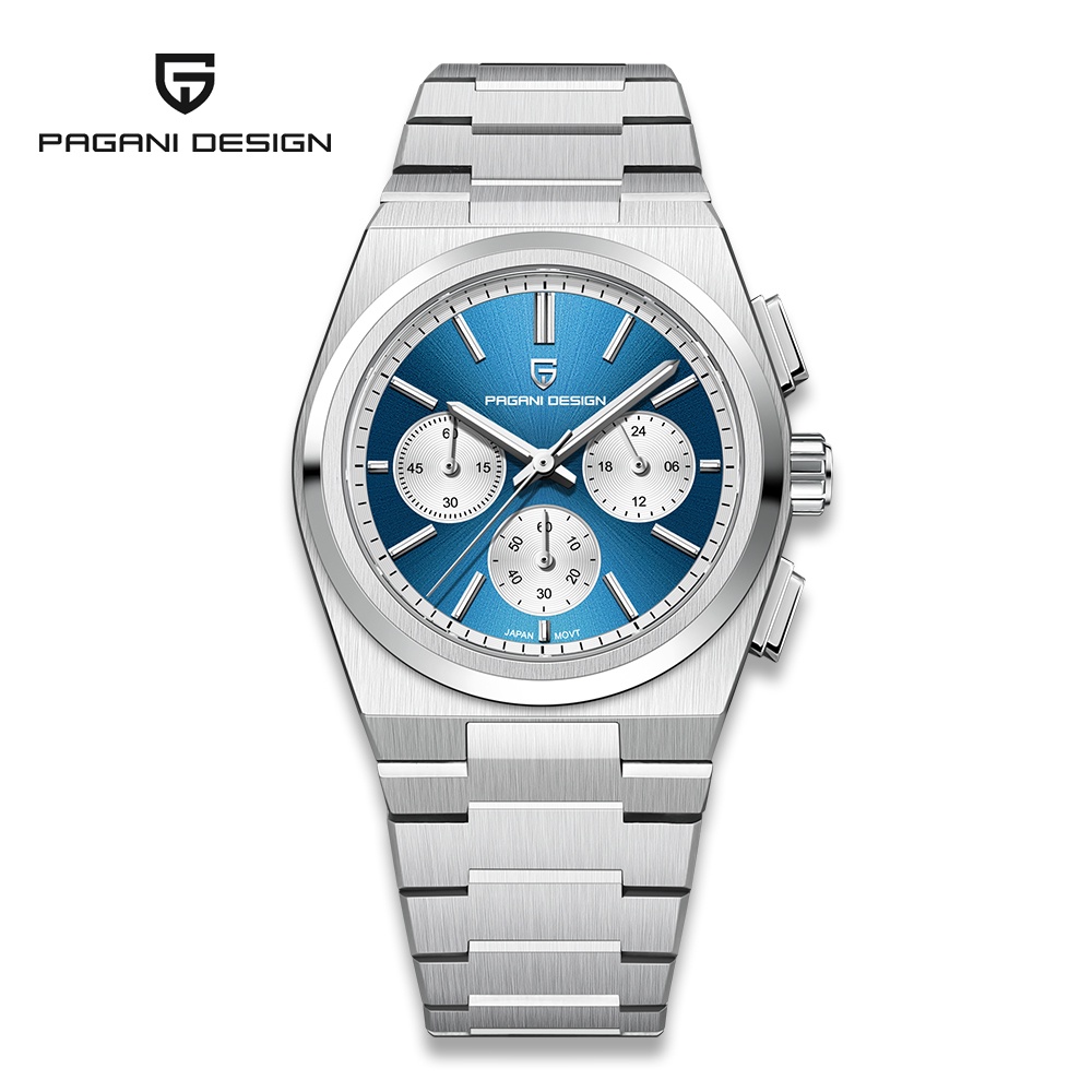 Pagani Design 1644 Orologio Uomo Cronografo | Lunetta Ceramica Blu | Movimento Giappone VK63 | 100m Impermeabile
