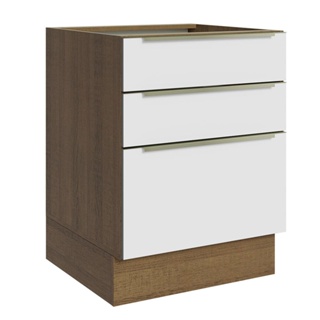Balcão Madesa Lux 60 cm 3 Gavetas (Sem Tampo) - Rustic/Branco Veludo