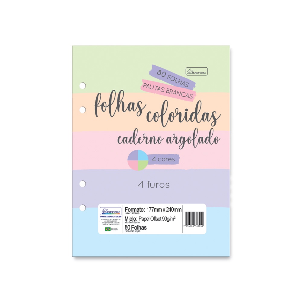 Refil Caderno Colegial Argolado C Furos CADERSIL Fls Folhas Coloridas Shopee Brasil