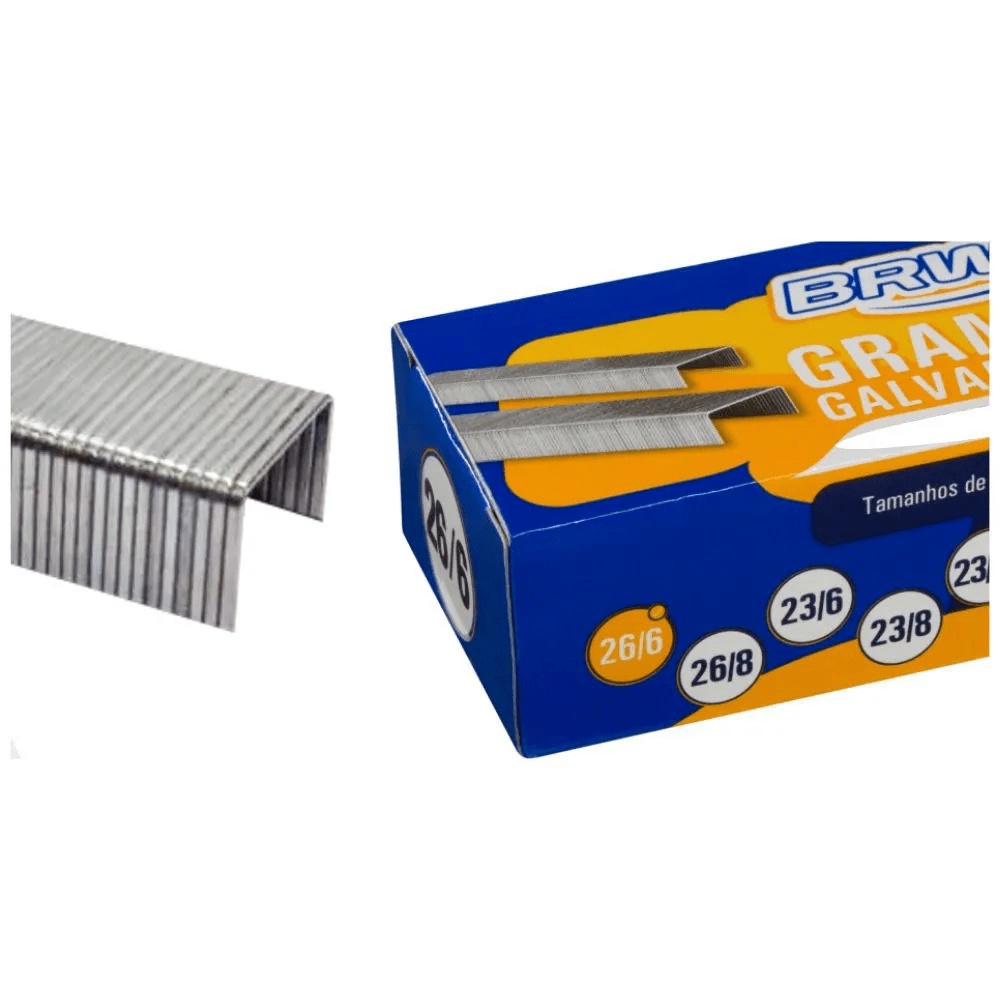Grampo p/ Grampeador 26/6 Galvanizado cx c/ 1000 un - BRW | Shopee Brasil
