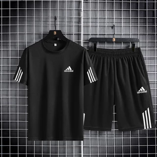 Camisetas Masculina Conjunto Manga Curta Esportiva Casuais Tees + Calção M-5XL