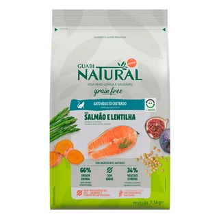 Ração Guabi Natural Gatos Grain Free Castrados Salmão e Lentilha - 7,5Kg